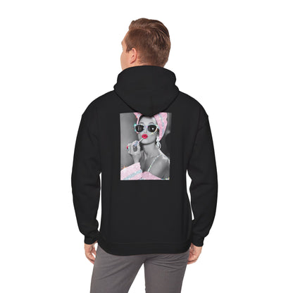 Retro Glam Hoodie — Pink Turban Pin-Up Photo Sweatshirt