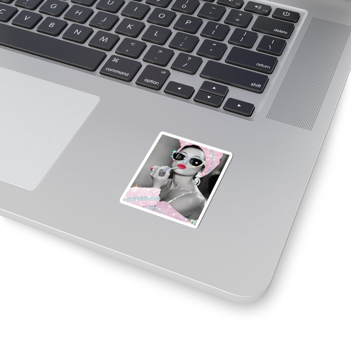 Retro Glam Sticker - Pink Glitter Audrey Hepburn Style Kiss-Cut Decal
