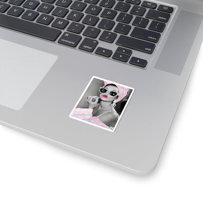 Retro Glam Sticker - Pink Glitter Audrey Hepburn Style Kiss-Cut Decal