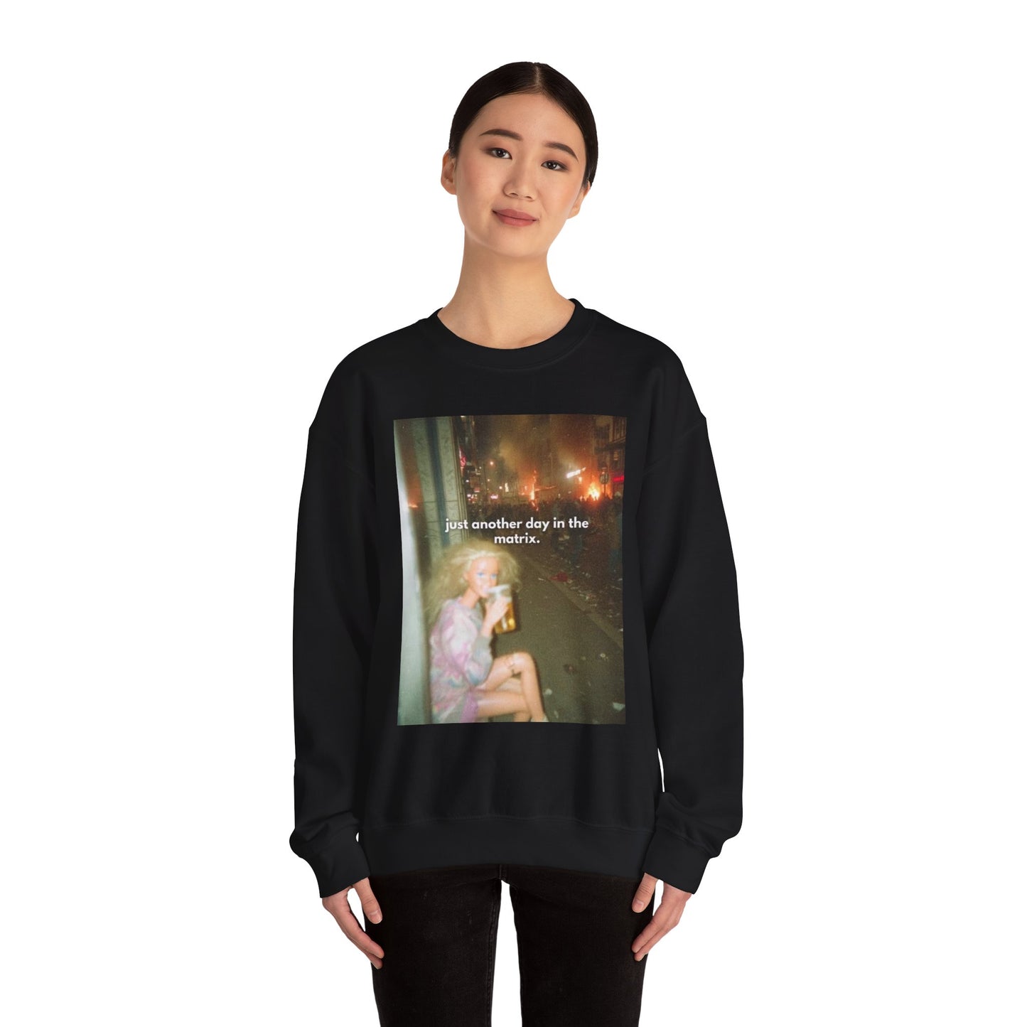 Crewneck Sweatshirt — "Just Another Day in the Matrix" Vintage Photo Graphic