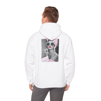 Retro Glam Hoodie — Pink Turban Pin-Up Photo Sweatshirt