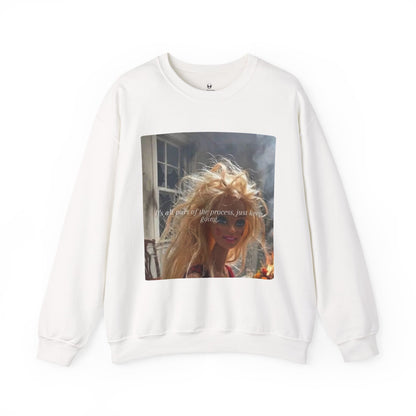 Barbie on Fire Graphic Sweatshirt – Retro Doll Photo Pullover with Text