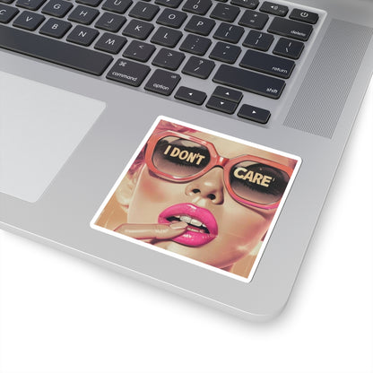 I Don't Care Kiss-Cut Sticker — Retro Glam Pink Sunglasses Pop Art