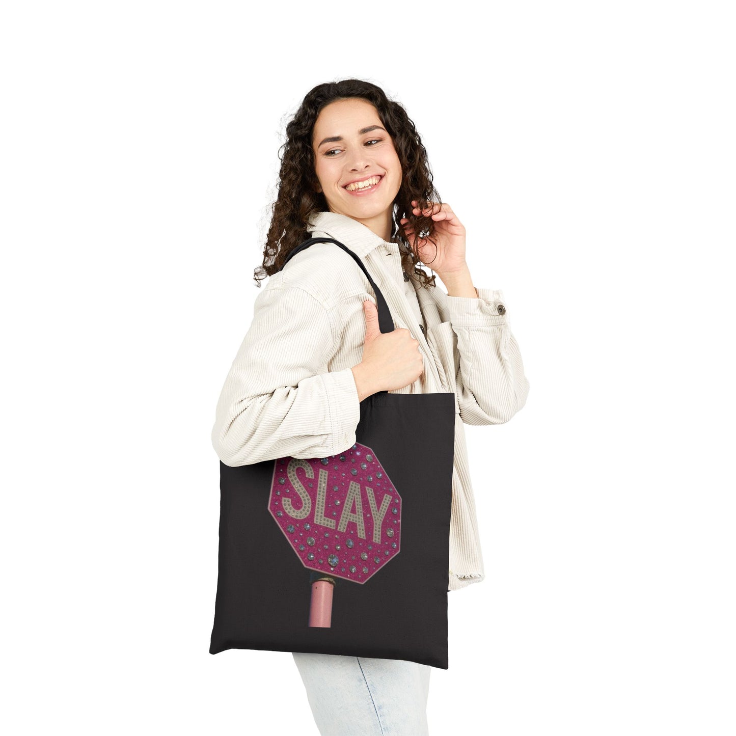 Slay Stop Sign Tote — Pink Glam Cotton Canvas Tote Bag
