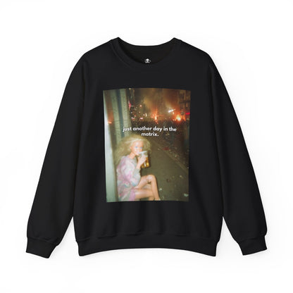 Crewneck Sweatshirt — "Just Another Day in the Matrix" Vintage Photo Graphic