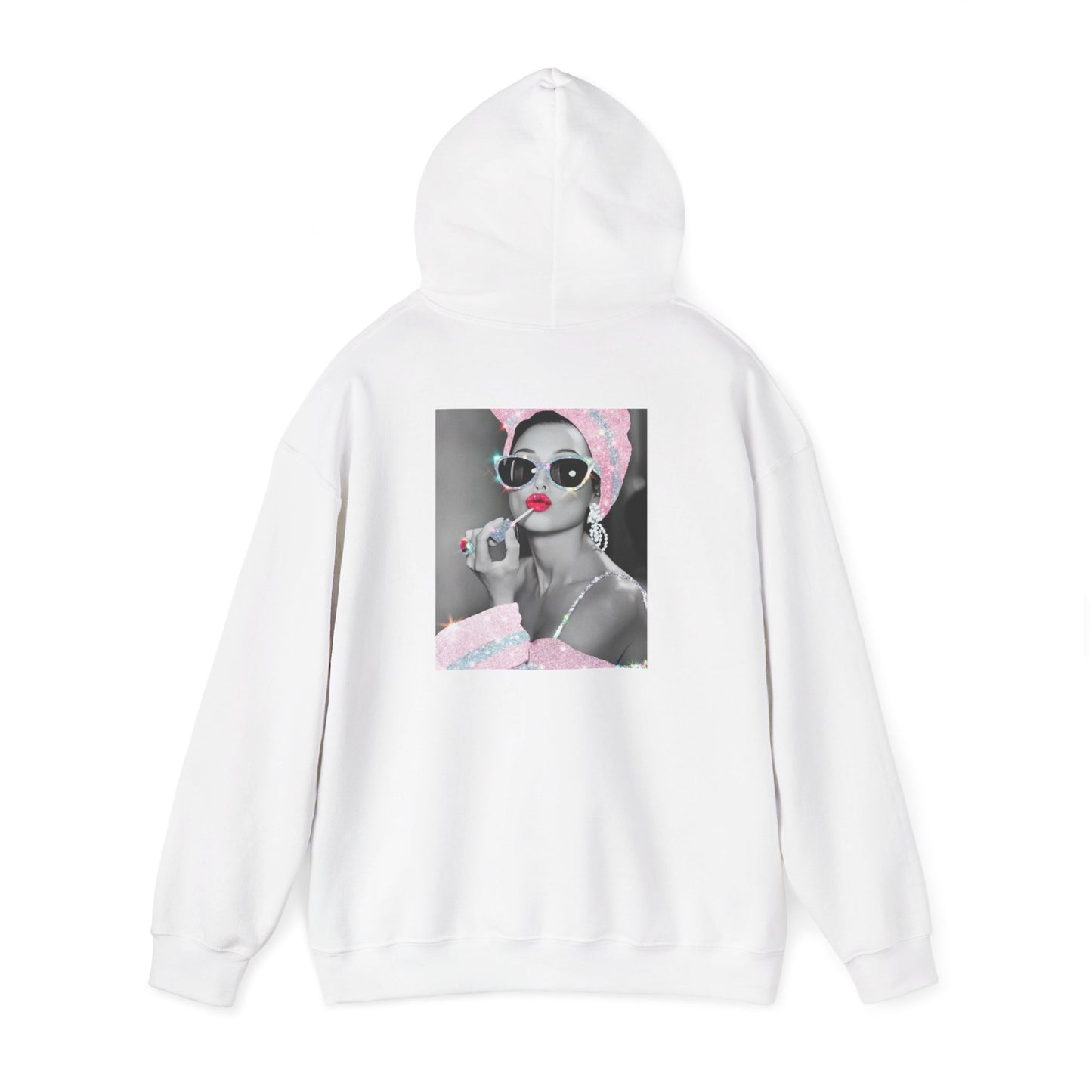 Retro Glam Hoodie — Pink Turban Pin-Up Photo Sweatshirt