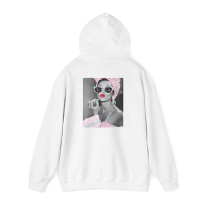 Retro Glam Hoodie — Pink Turban Pin-Up Photo Sweatshirt