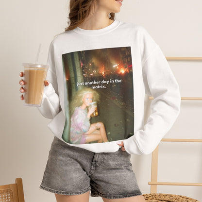 Crewneck Sweatshirt — "Just Another Day in the Matrix" Vintage Photo Graphic