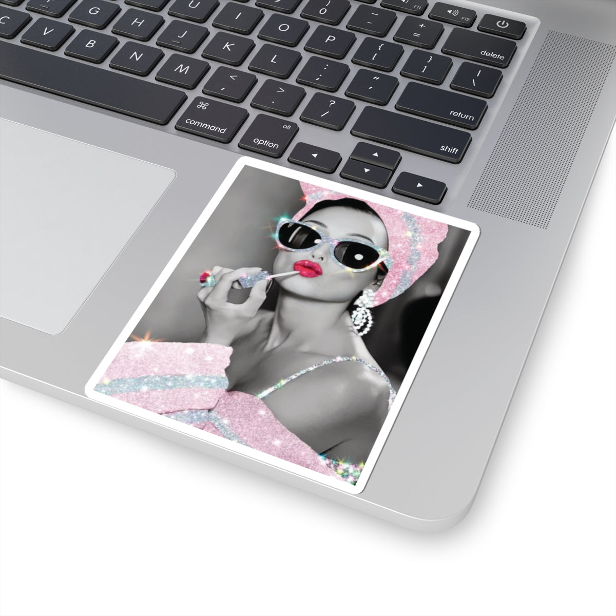 Retro Glam Sticker - Pink Glitter Audrey Hepburn Style Kiss-Cut Decal