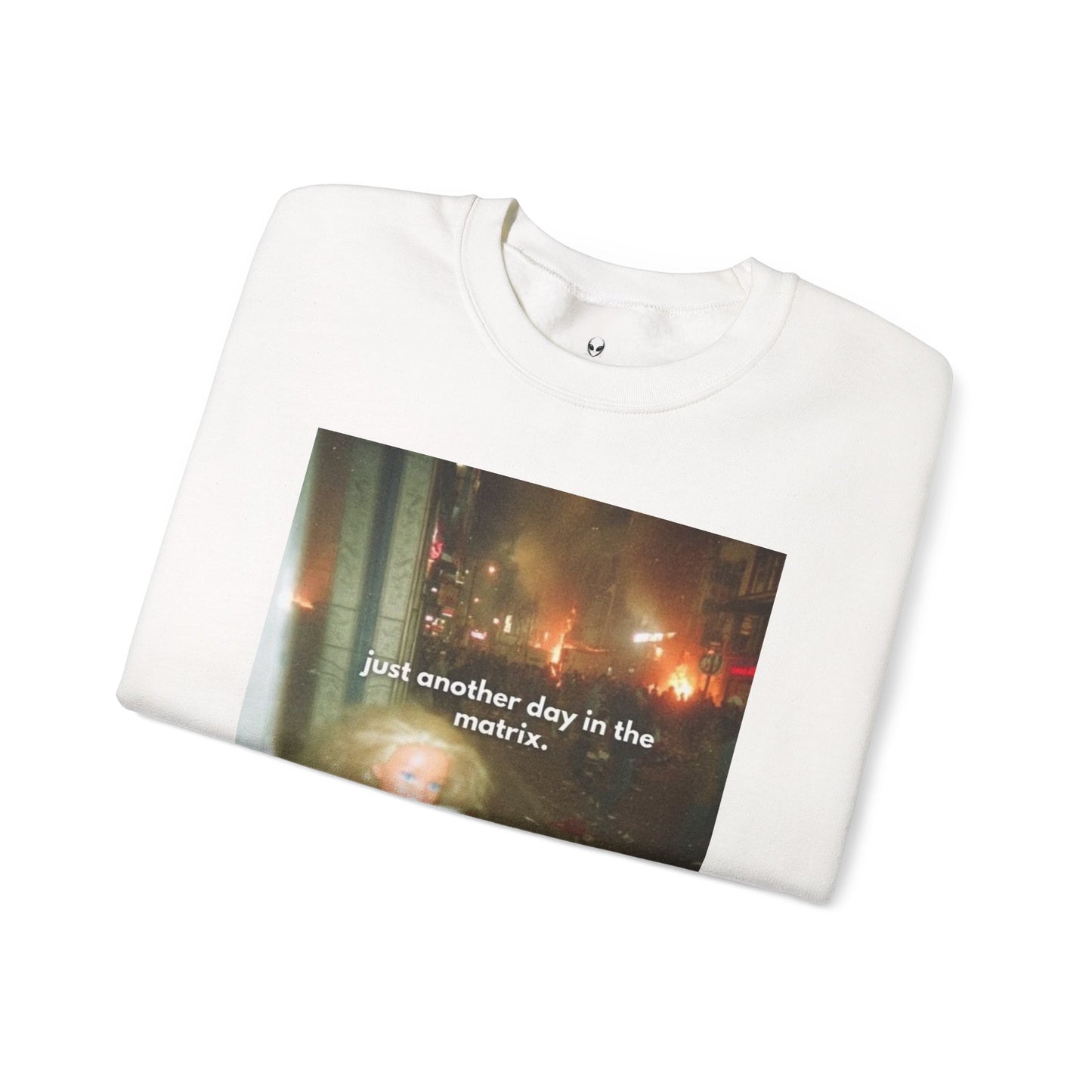 Crewneck Sweatshirt — "Just Another Day in the Matrix" Vintage Photo Graphic
