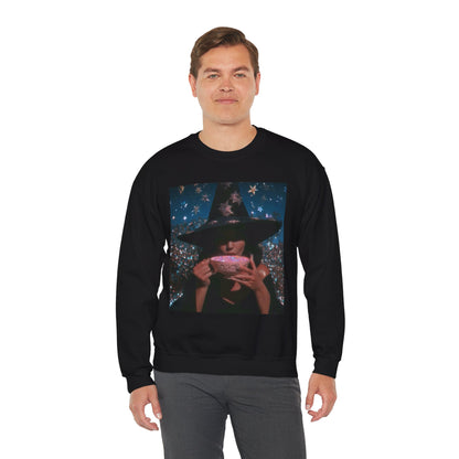 Witchy Tea Party Crewneck Sweatshirt – Mystic Witch Drinking Tea Graphic