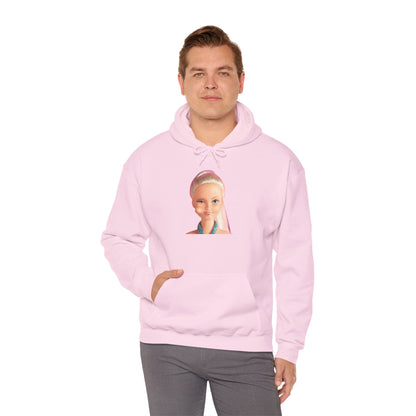Retro Doll Portrait Hoodie — Nostalgic 90s Toy Face Sweatshirt