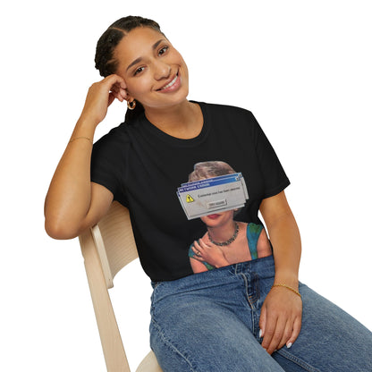 Vintage Portrait Tee with Retro Computer Error Overlay