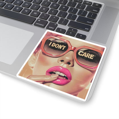 I Don't Care Kiss-Cut Sticker — Retro Glam Pink Sunglasses Pop Art
