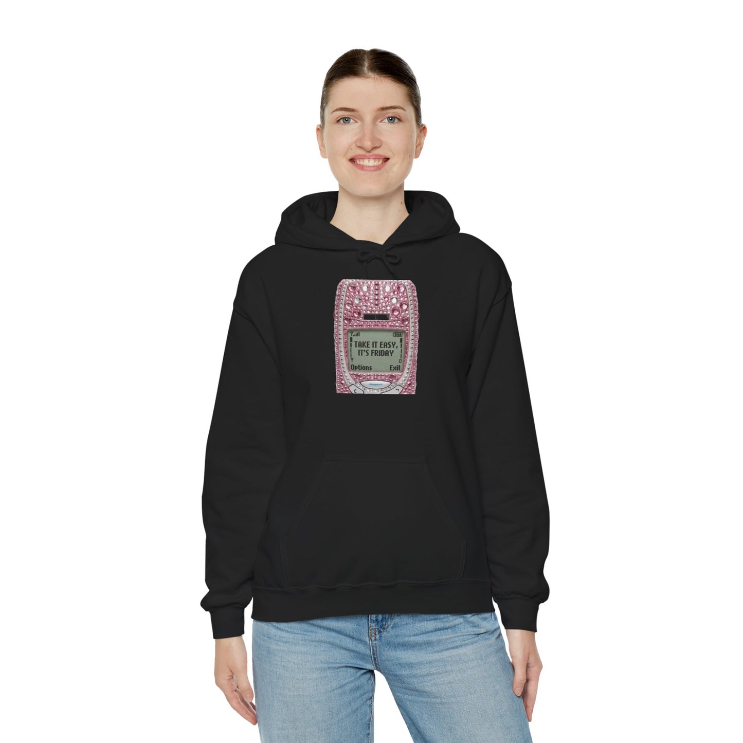 Hoodie — Pink Glitter Game Console ‘Take it easy, Its Friday’ Graphic Hoodie