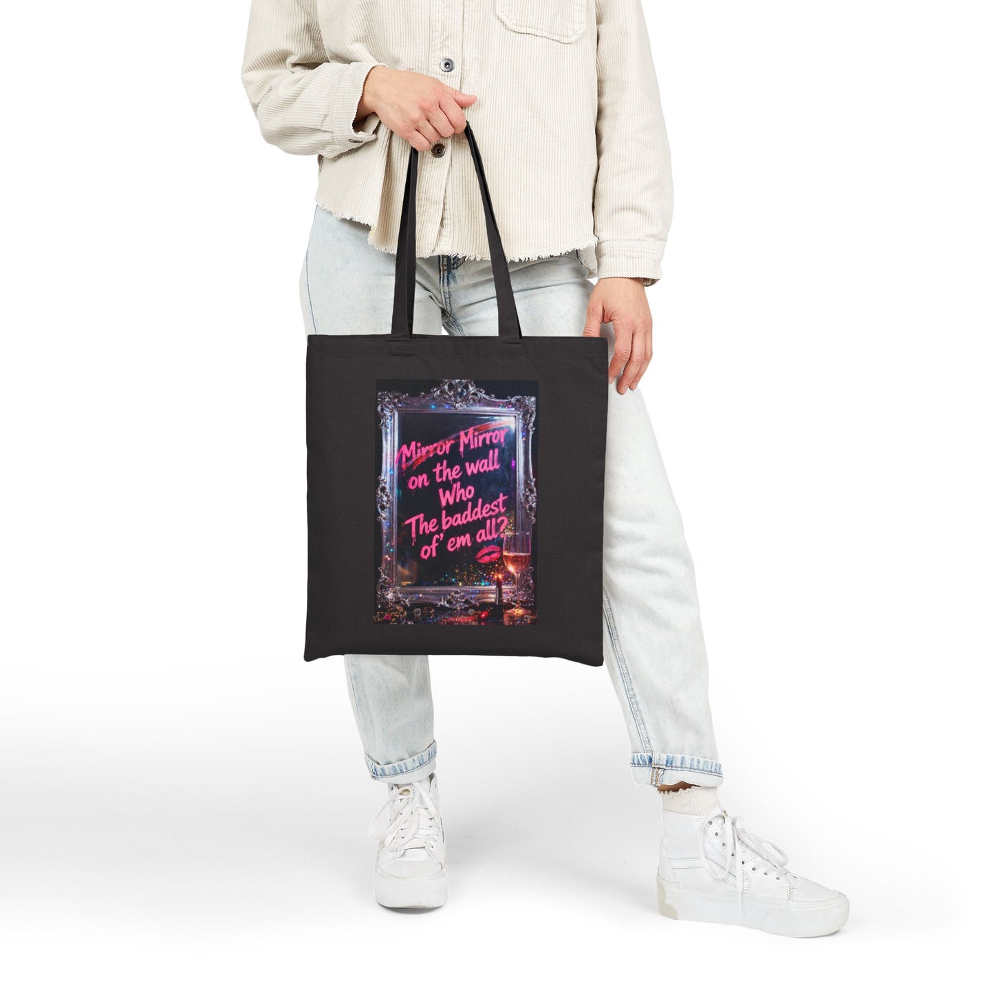 Mirror Mirror Tote Bag — "Mirror Mirror on the wall Who the baddest of em all?" Gothic Neon Canvas Tote for Goth / Alternative Fashion