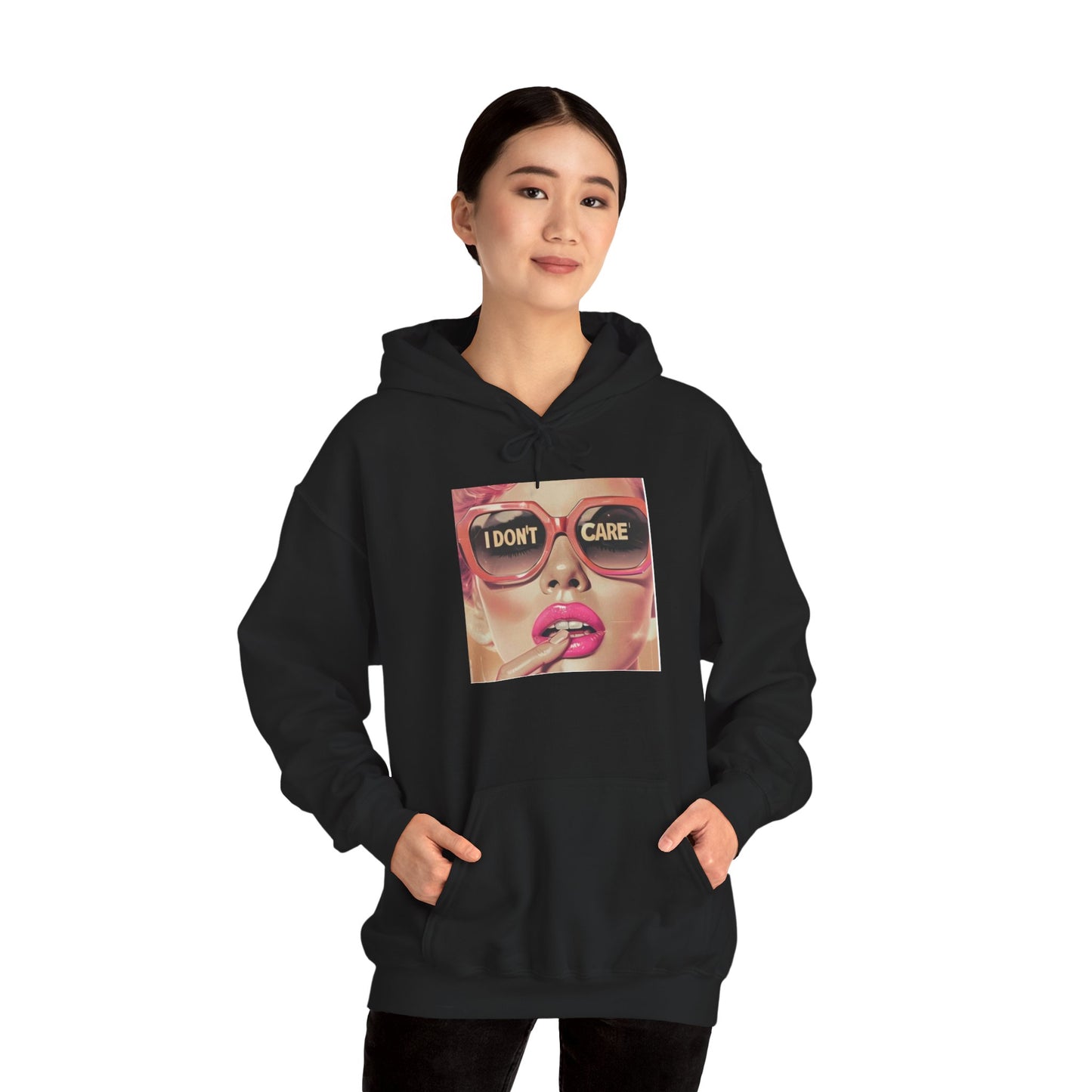 I Don't Care Pop Art Hoodie — Retro Glam Sunglasses Graphic