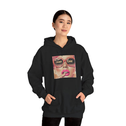 I Don't Care Pop Art Hoodie — Retro Glam Sunglasses Graphic