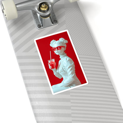 Statue Girl Red Aesthetic Sticker — Retro Pop Art Kiss-Cut Decal