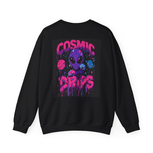 Cosmic Drips Sweatshirt — Retro Neon Alien Graphic Crewneck