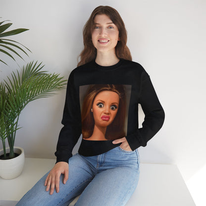 Crewneck Sweatshirt — Funny Barbie Face Graphic Pullover