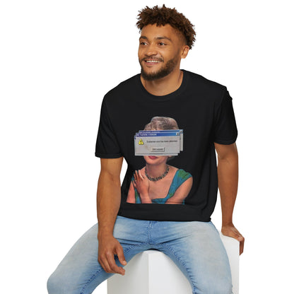 Vintage Portrait Tee with Retro Computer Error Overlay