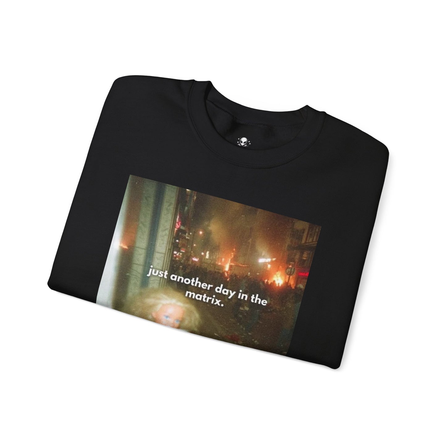 Crewneck Sweatshirt — "Just Another Day in the Matrix" Vintage Photo Graphic